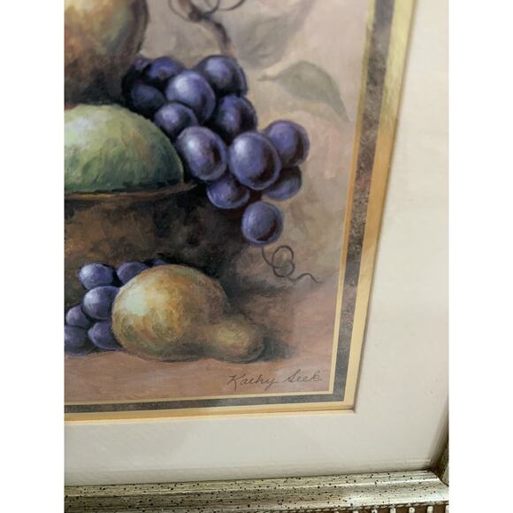 Vtg Gold Frame Matted Kathy Seek Design Still Life Fruit Wall Art Print Lot Of 2 - Picture 7 of 12